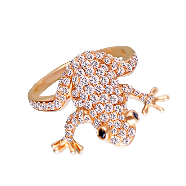 Frog ring in 18k pink gold with diamonds