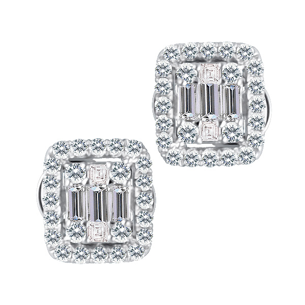 Illusion diamond stud earrings in 18k white gold