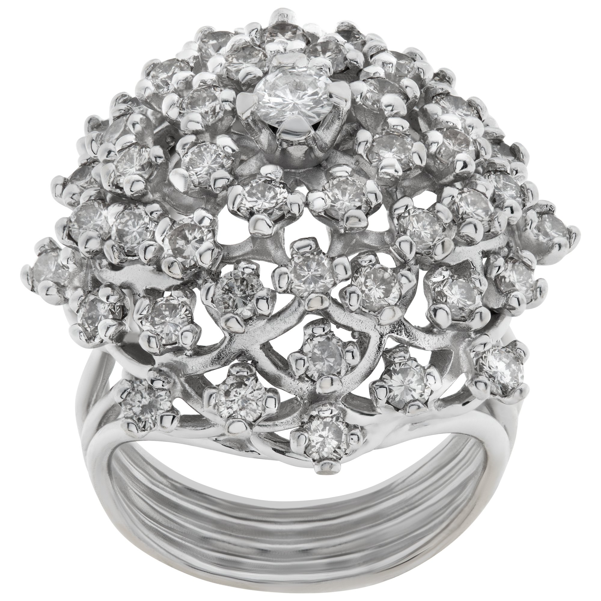 Diamond cluster ring in 18k white gold. 2.00 carats in diamonds. Size 6.5.