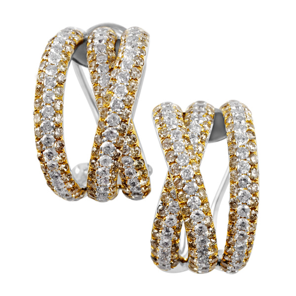 18k yellow, white gold, and diamond earrings