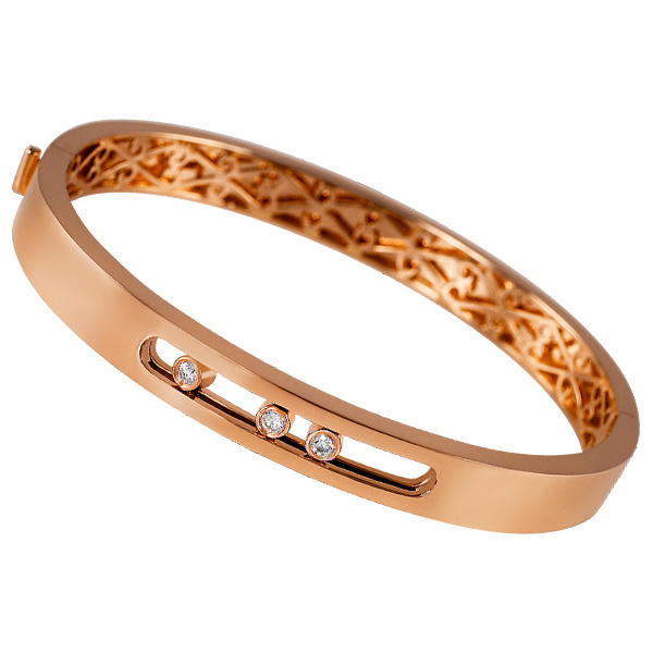 Bangle in 18k rose gold with three moving diamonds