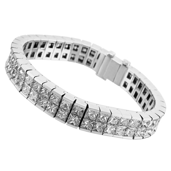 Double row princess cut diamond bracelet in platinum