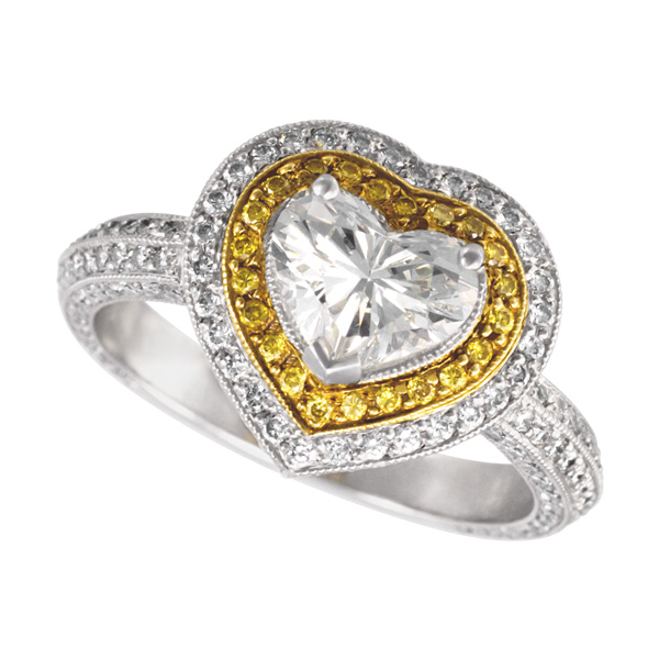 Heart shaped diamond ring in platinum