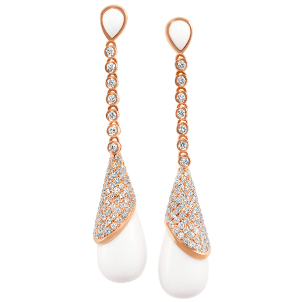 18k rose gold,diamond, and white agate  earrings