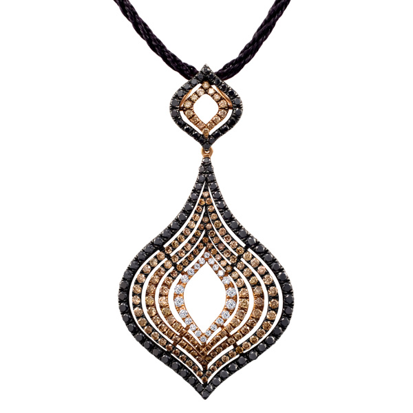 18k rose gold, black and brown diamond pendant