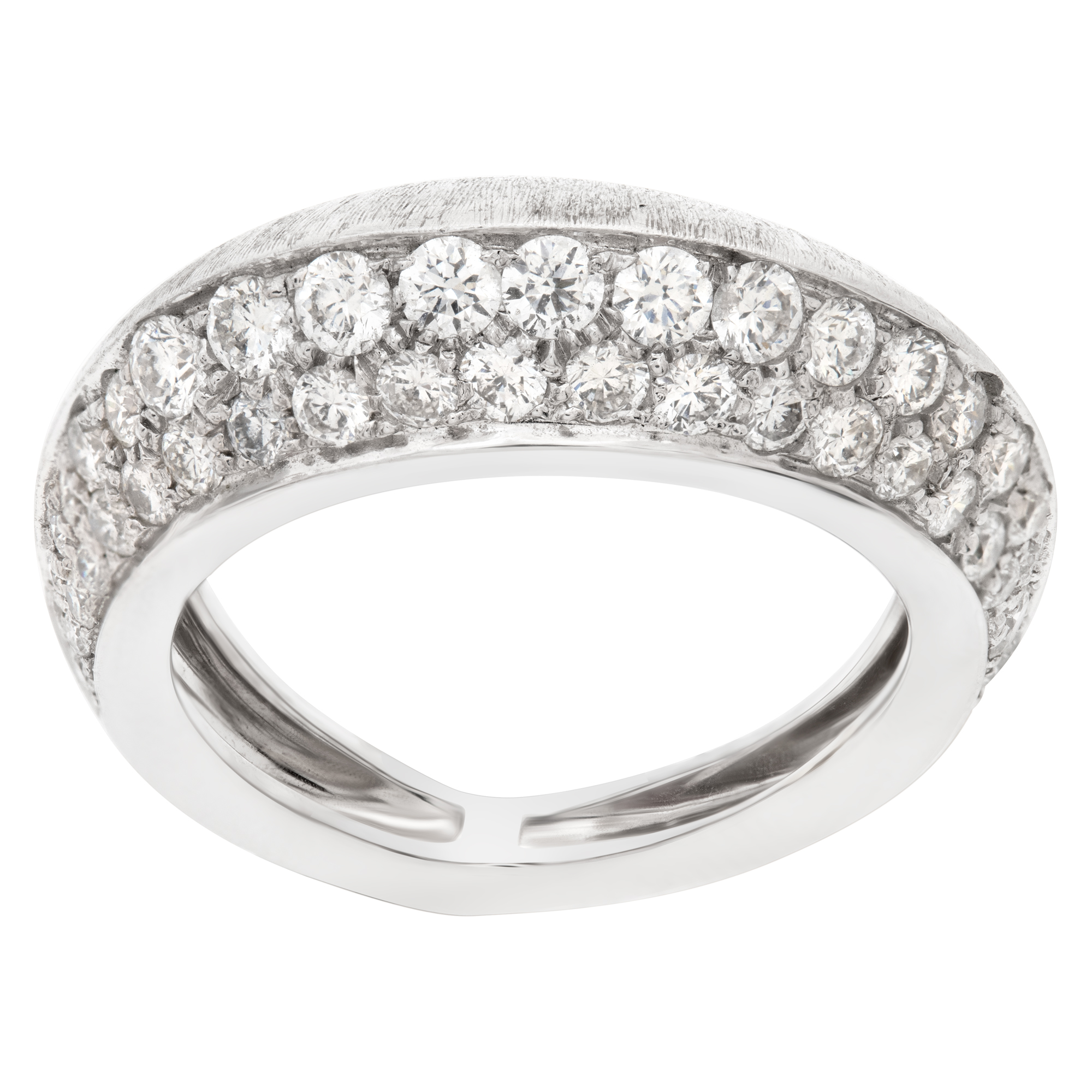 Domed diamond ring in 18k matte white gold. 1.00 carats in diamonds. Size 6