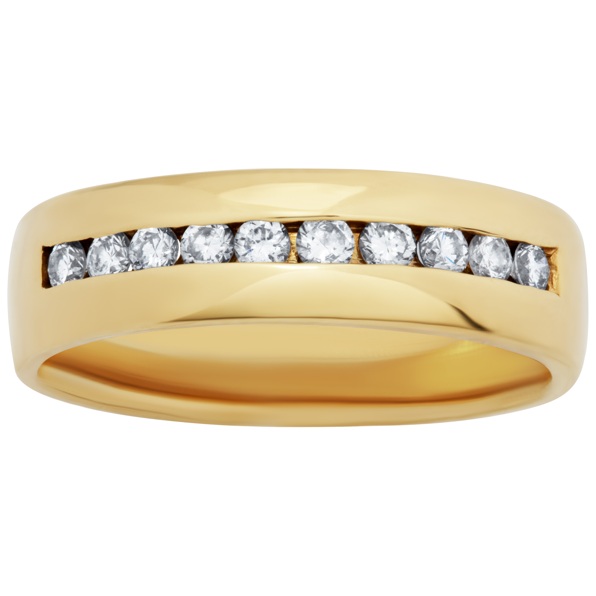 Semi Diamond Eternity Band and Ring in 14k yellow gold. 0.50 carats in channel set diamonds. Size 10.5