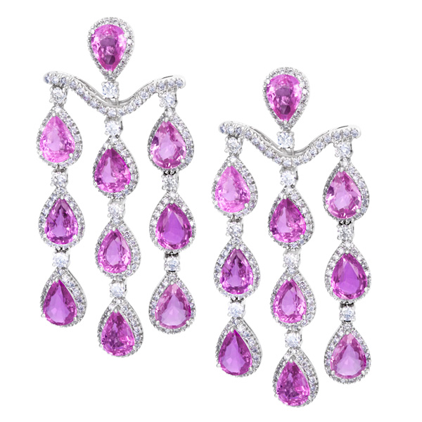 Pink sapphire and diamond earrings in 18k white gold