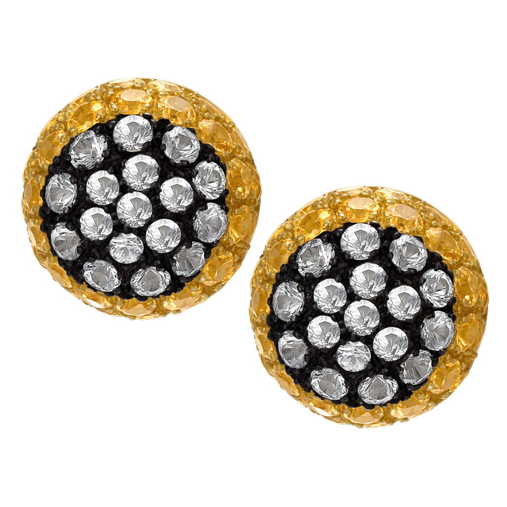 Green & yellow sapphire domed earrings in 18k