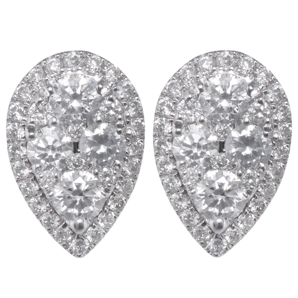 18k white gold pear shaped diamond earrings