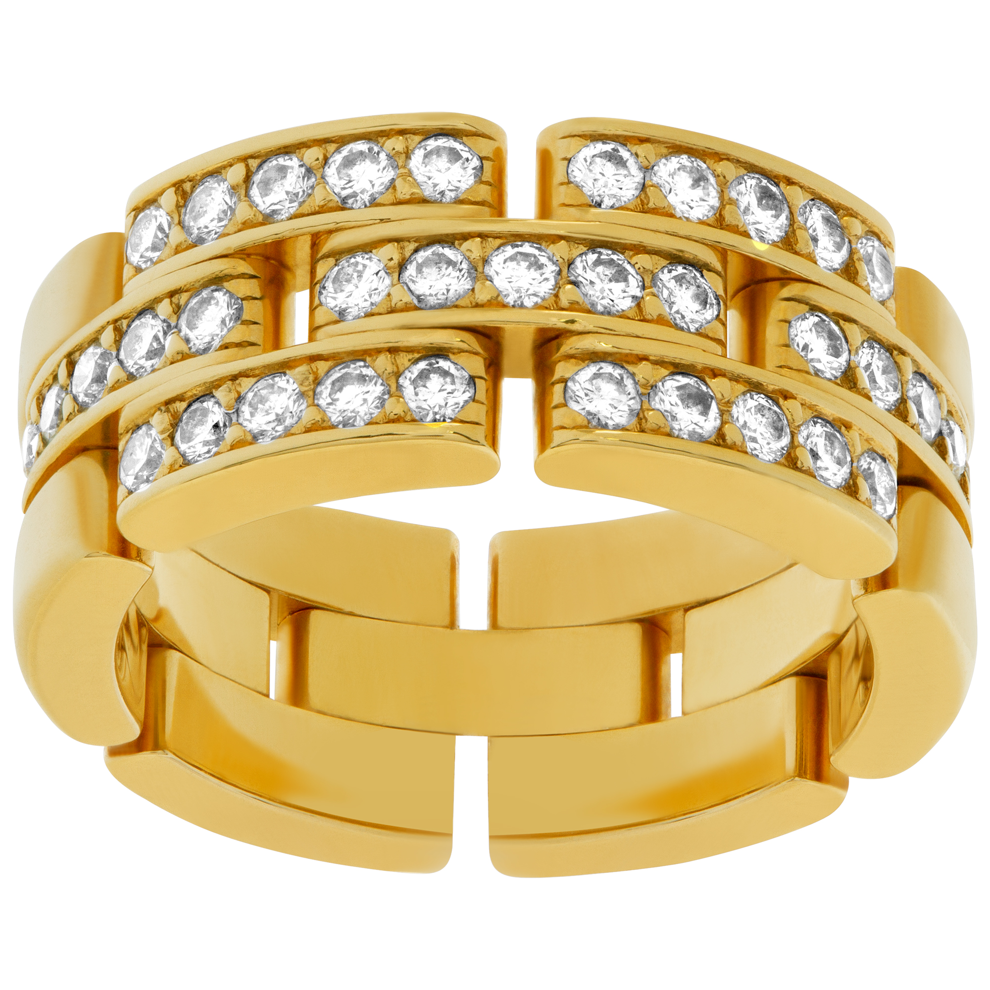 Elegant Cartier Panthere link ring 18k yellow gold with diamonds.