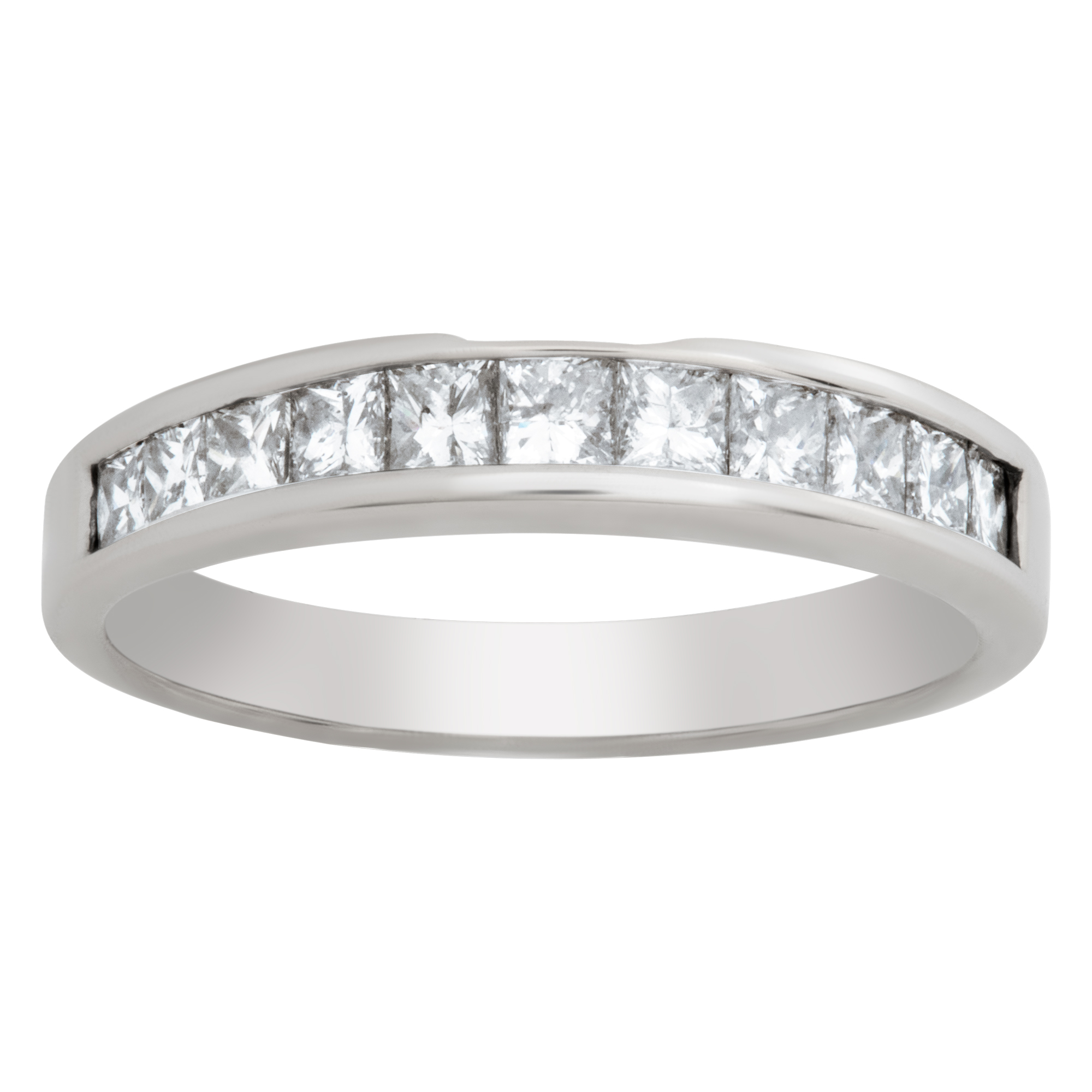 Diamond Semi Eternity Band and Ring in elegant 14k white gold with app. 1 carat in princess cut diamonds. Size 8.