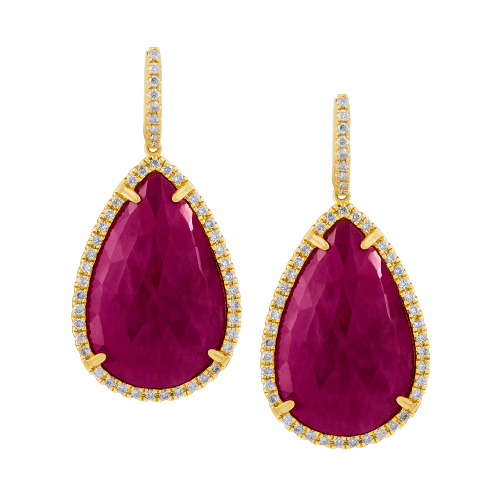 Elegant ruby earrings with diamond accents over 2cts in diamonds in 14k