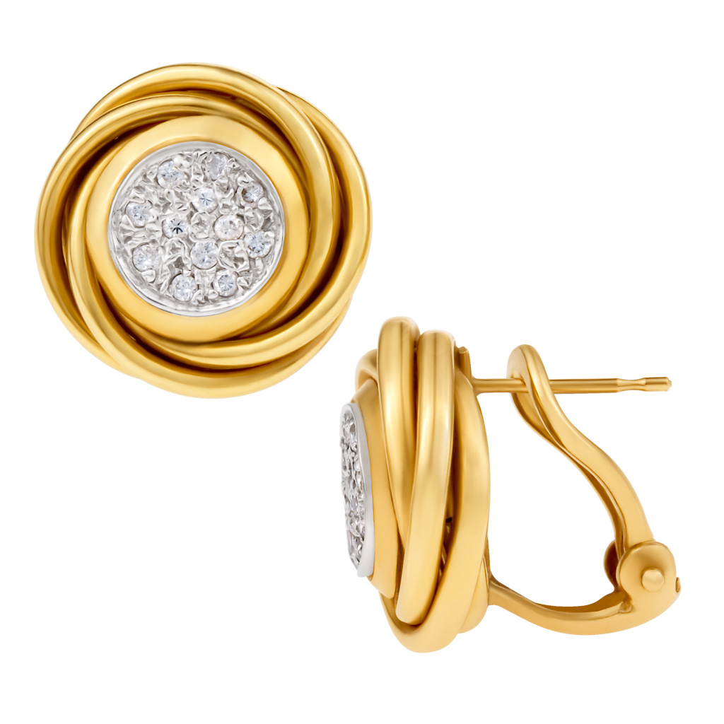 Round spiral diamond earrings in 14k