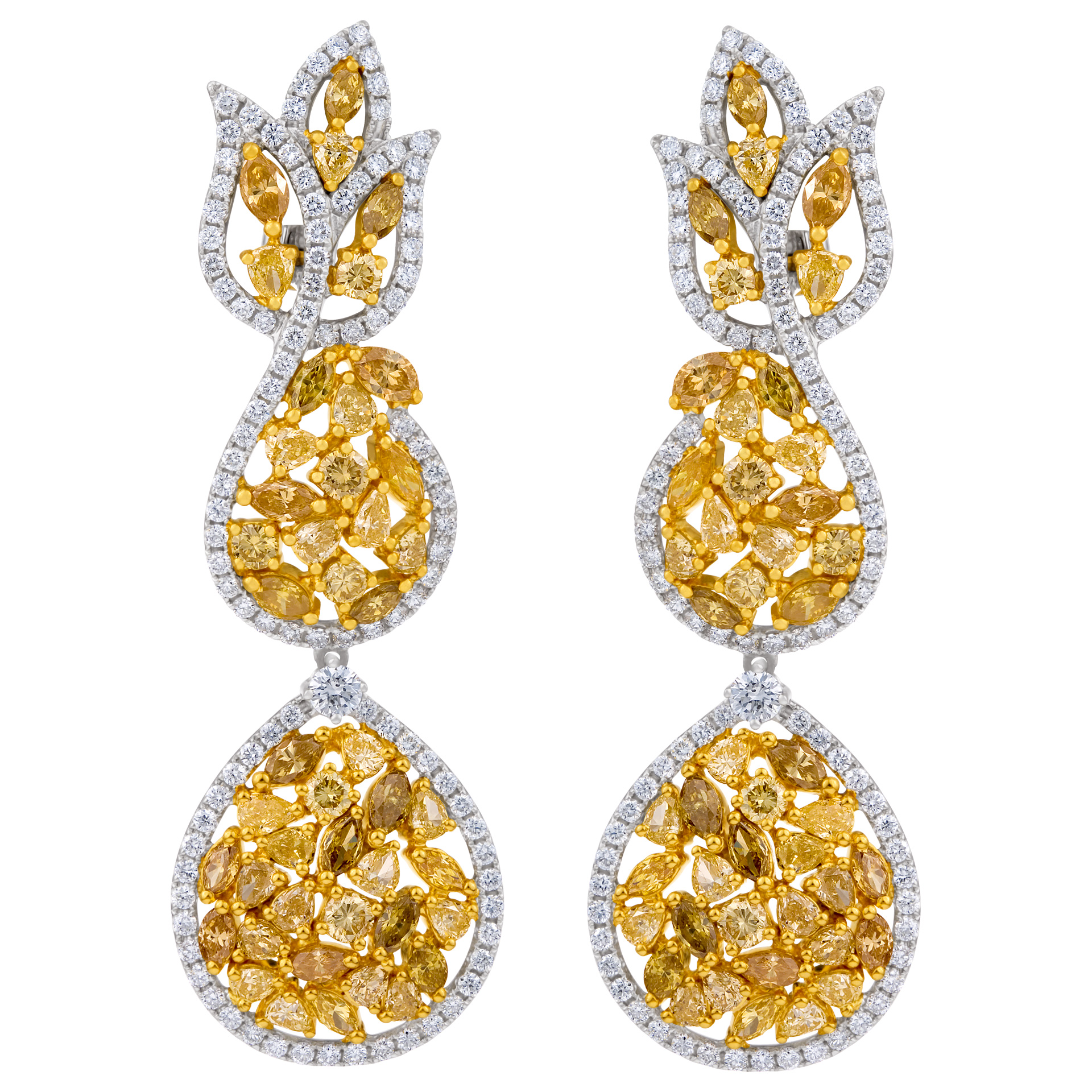 Drop diamond earrings in 18k yellow and white gold
