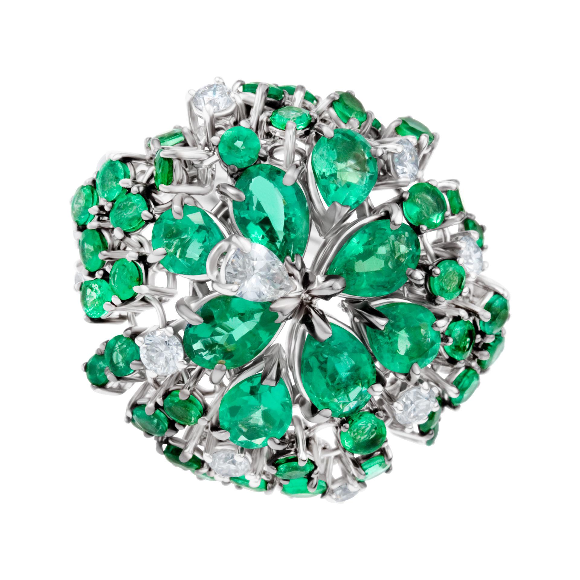 Stefan Hafner emeralds and diamond cocktail ring in 18k white gold