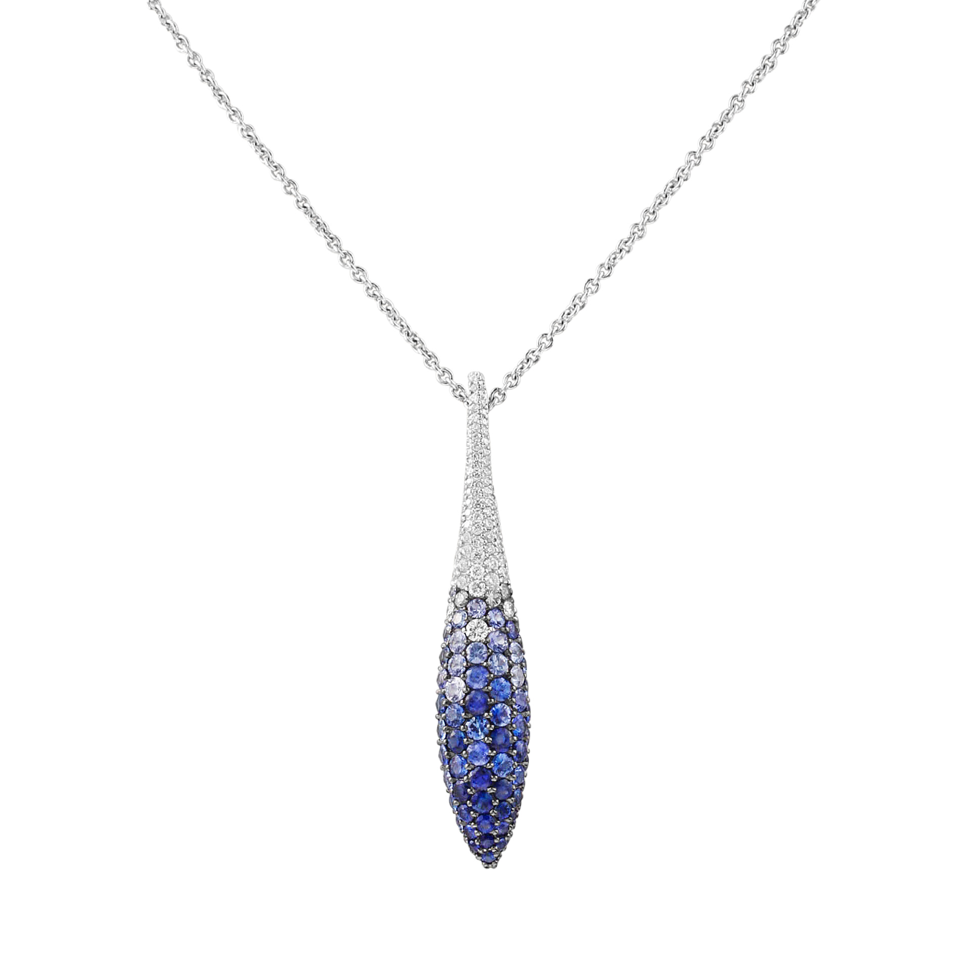 Salavetti ELITE sapphire & diamond drop pendant necklace in 18k, 0.36 cts dia 1.78 cts sapphires