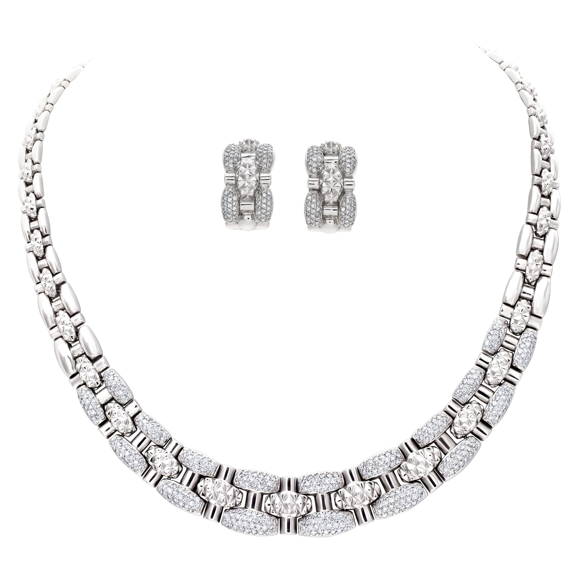 Pave diamond link necklace & earring set in 14k white gold. 3.50 carats