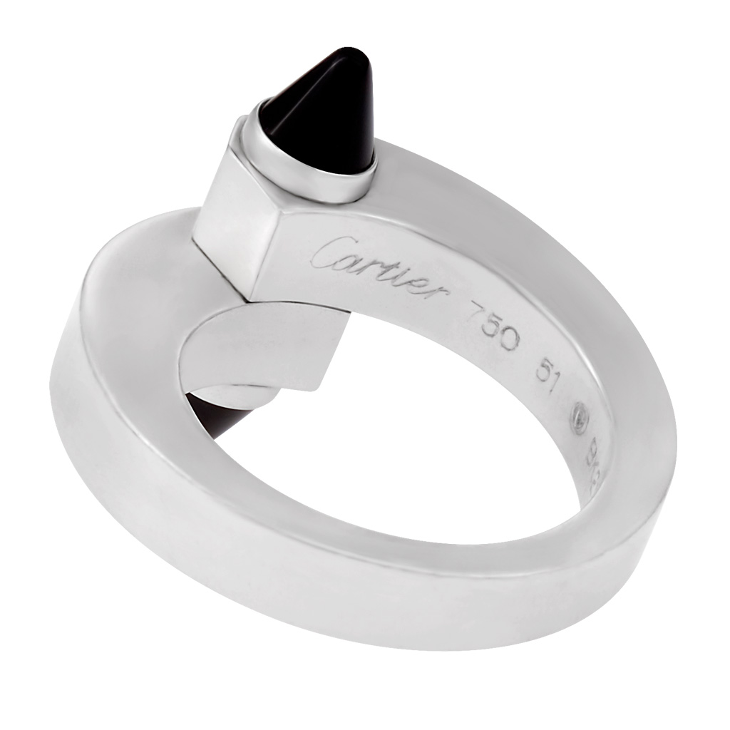 Cartier Menotte Bypass ring in 18k white gold with onyx accents