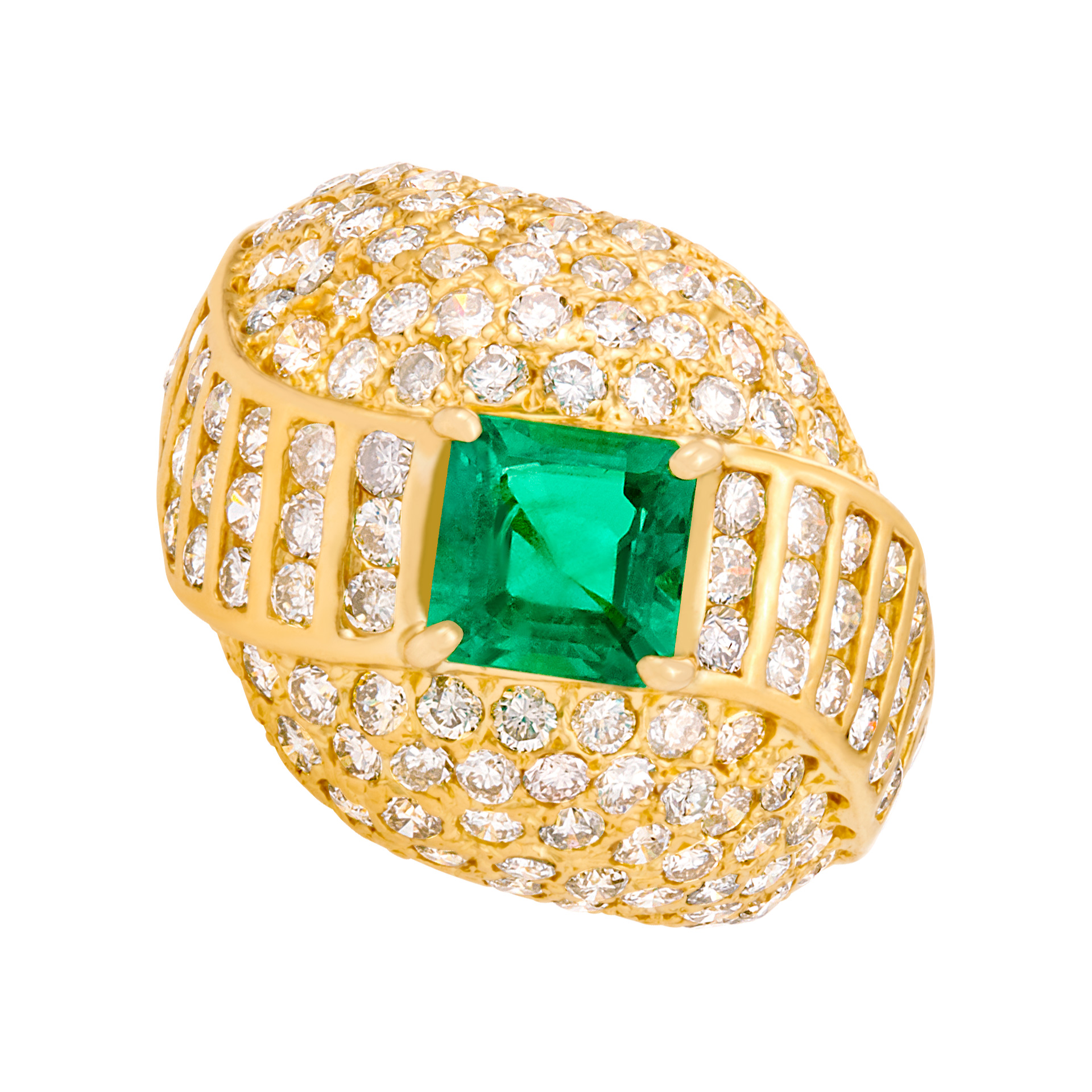 18k yellow gold emerald and diamond ring