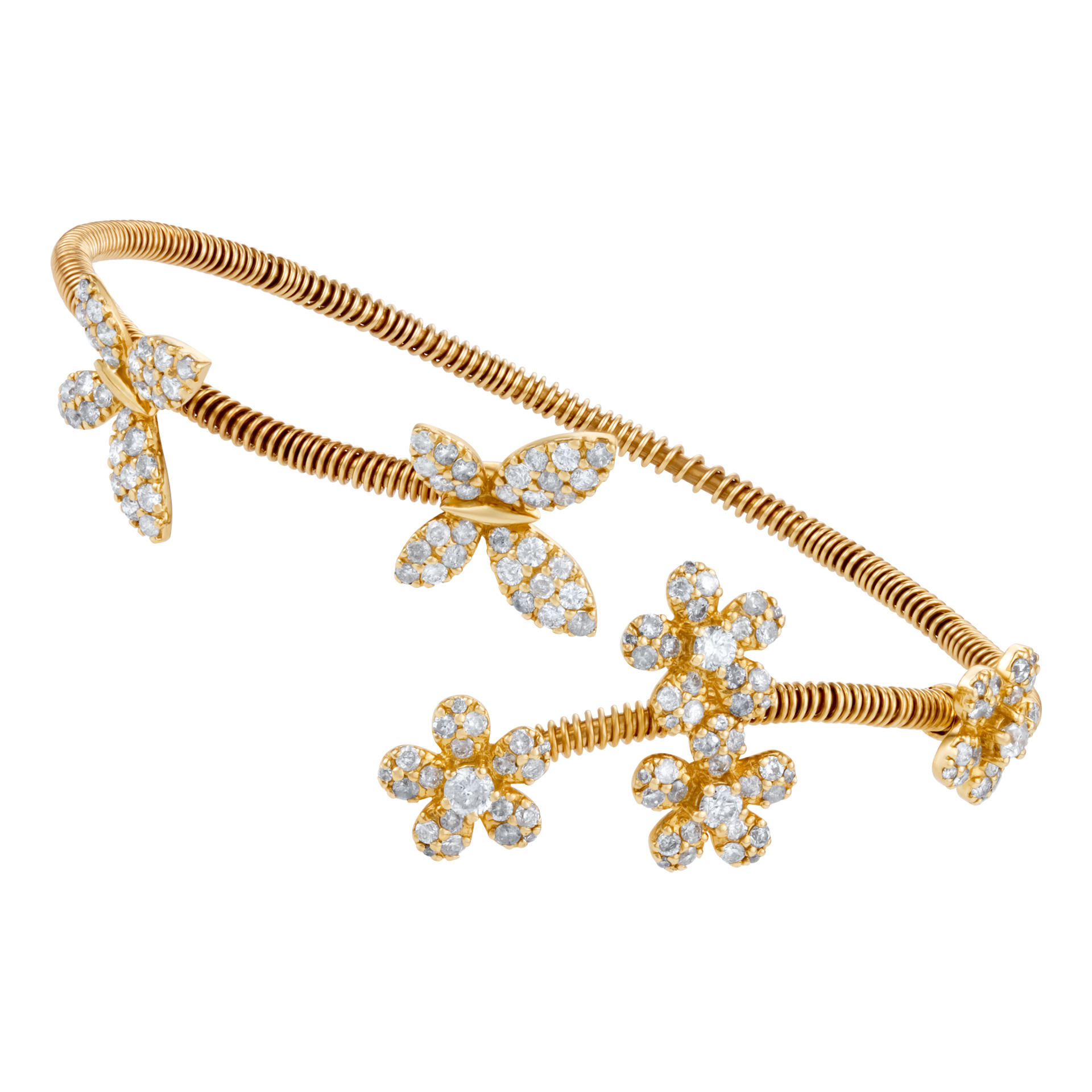 Flower and butterfly diamond bangle in 14k