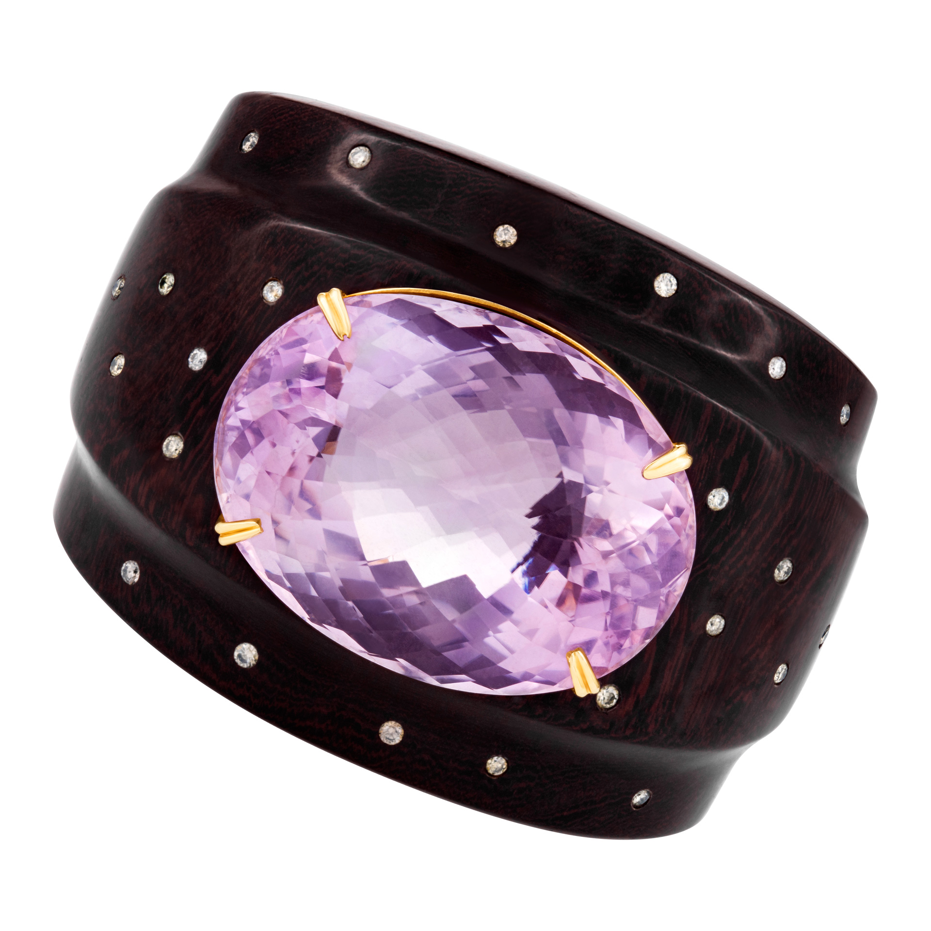 Sazingg cuff bangle in rosewood with center faceted Amethyst & diamond accents