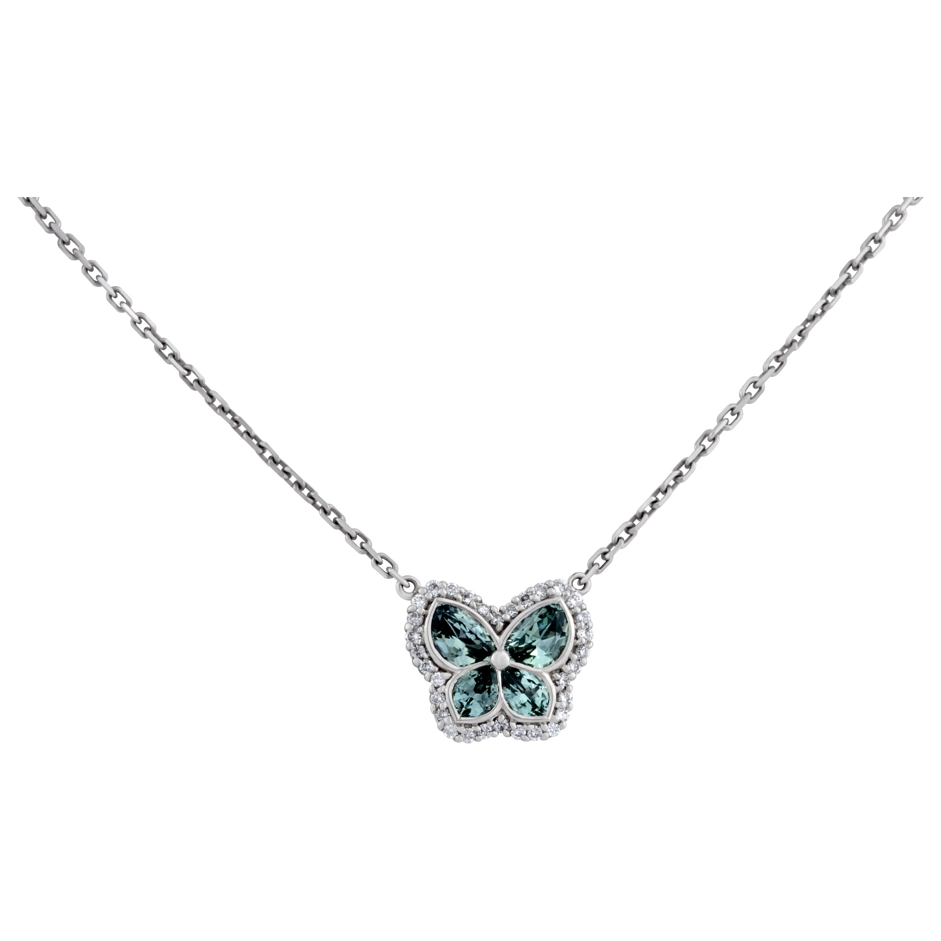 Butterfly set with green sapphires and diamonds 18k white gold