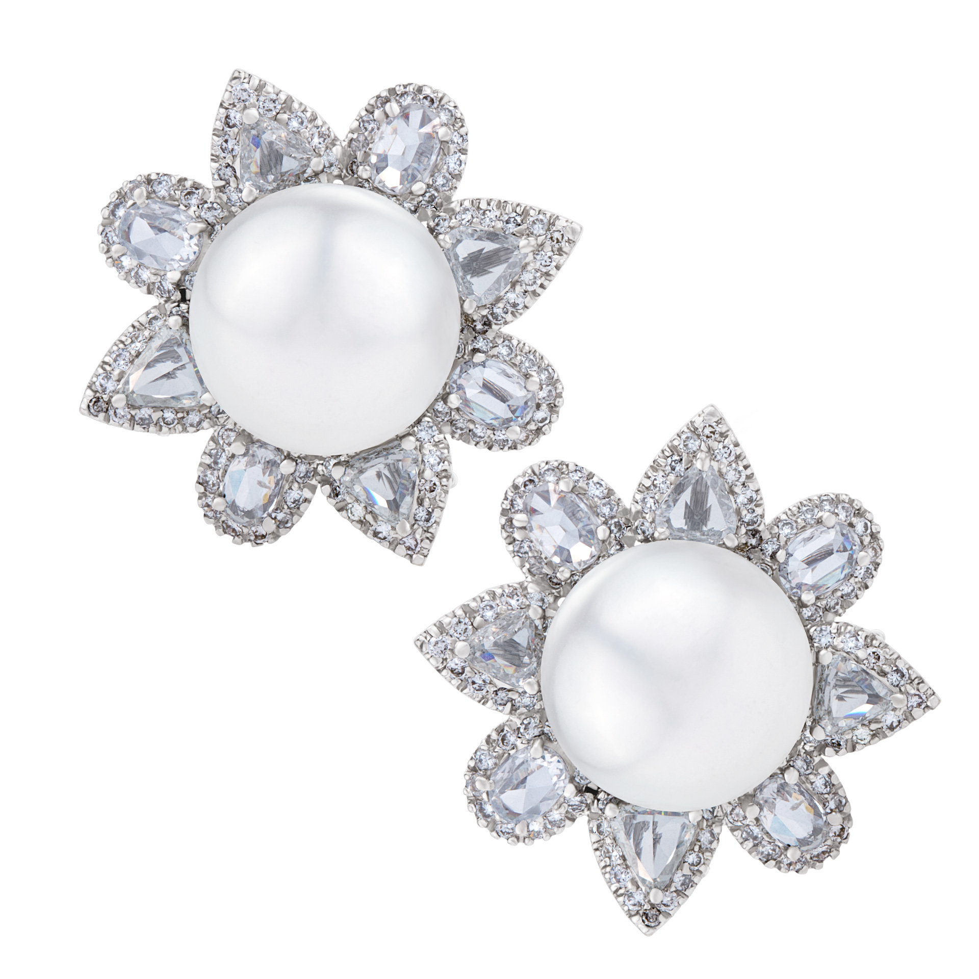 South sea pearl and diamond earrings set in 18k white gold