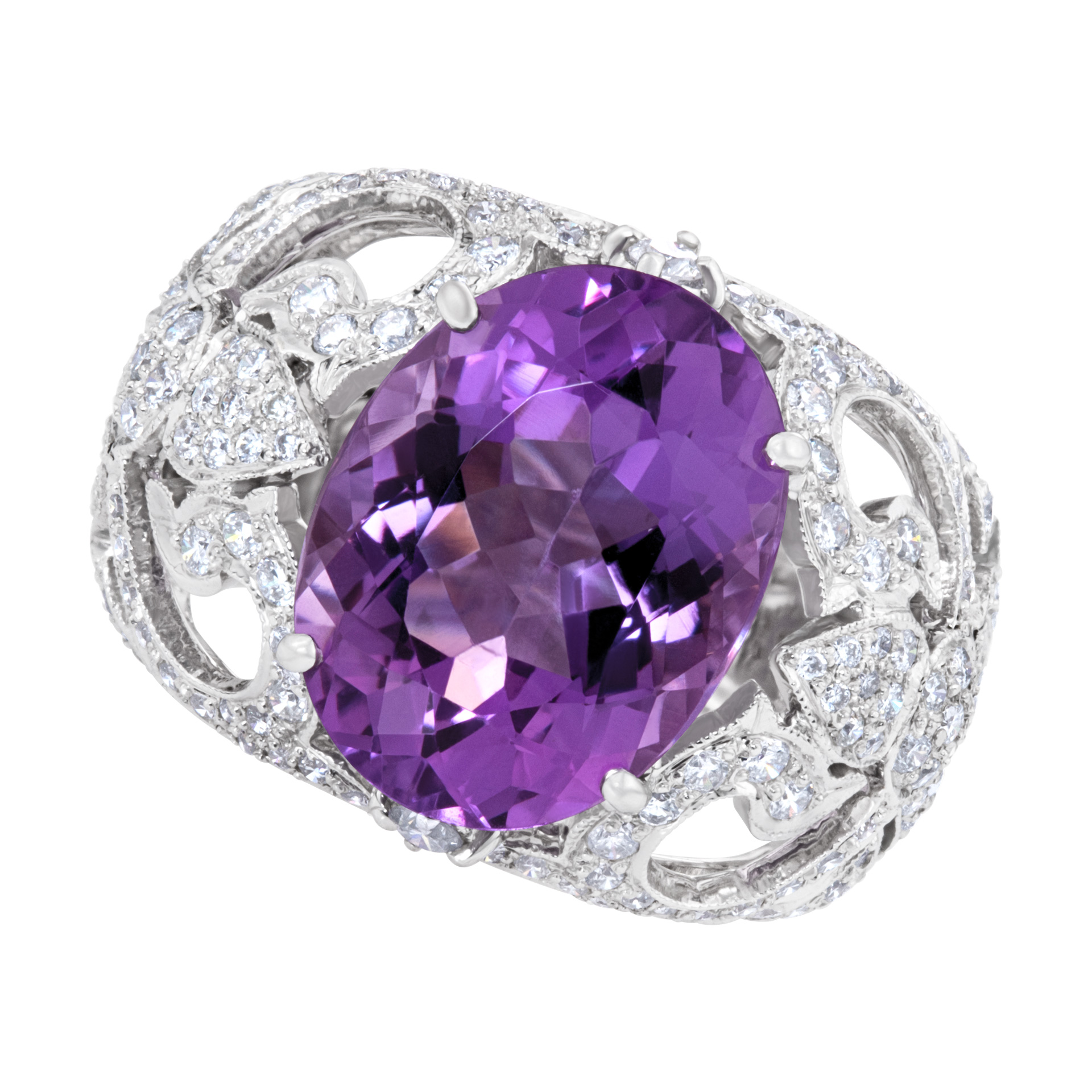 Amethyst and diamond ring set in 18k white gold