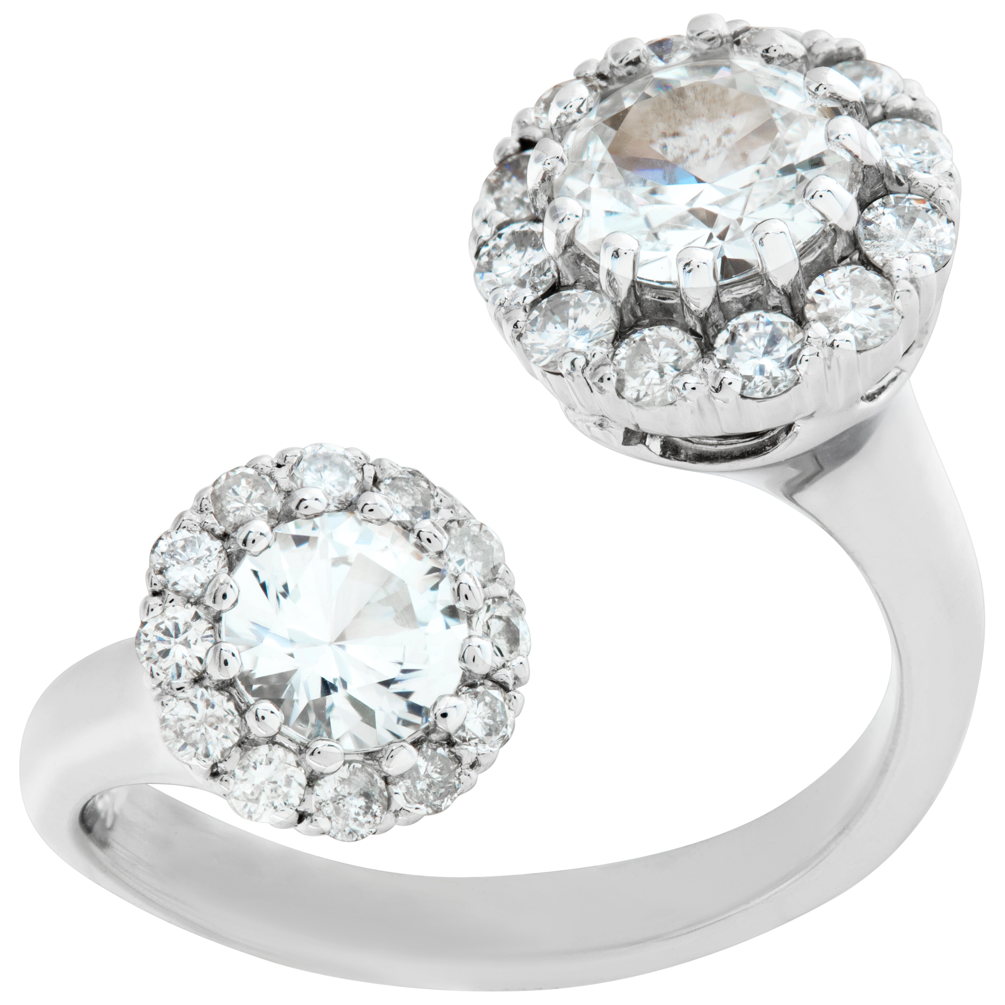White Sapphires with Halo Diamonds set in 18k white gold. Size 5.25