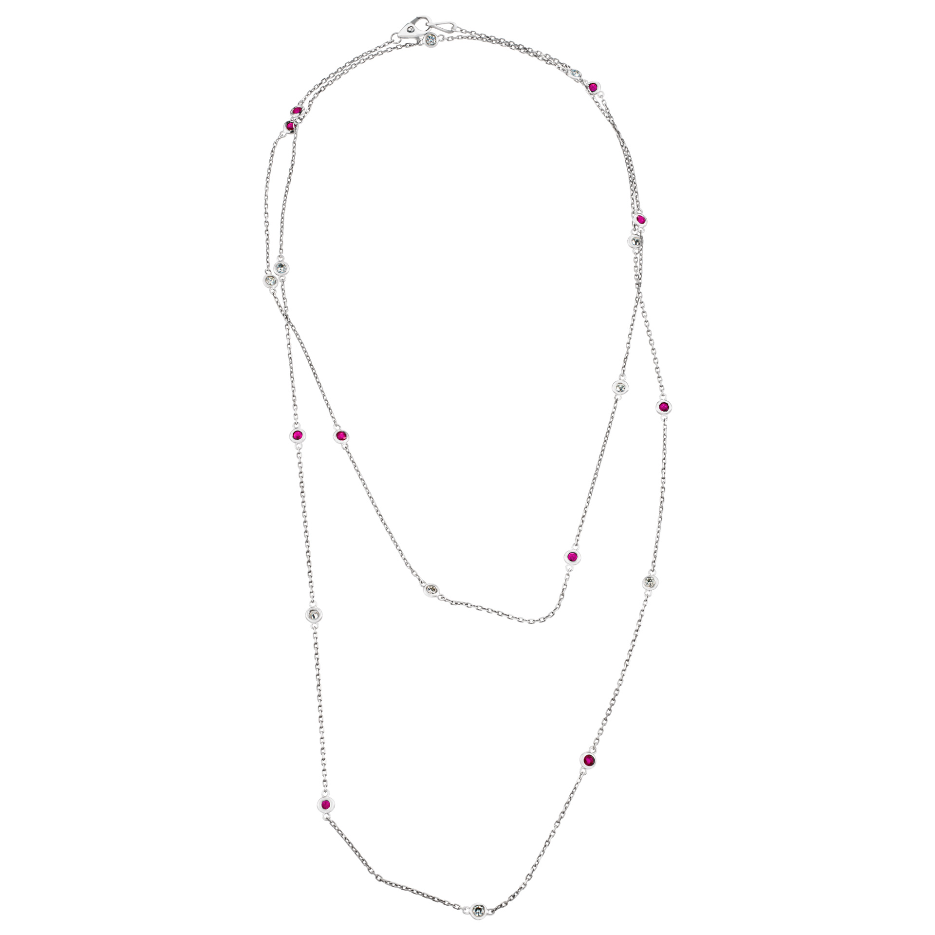 Diamonds and rubies by the yard necklace in14K white gold