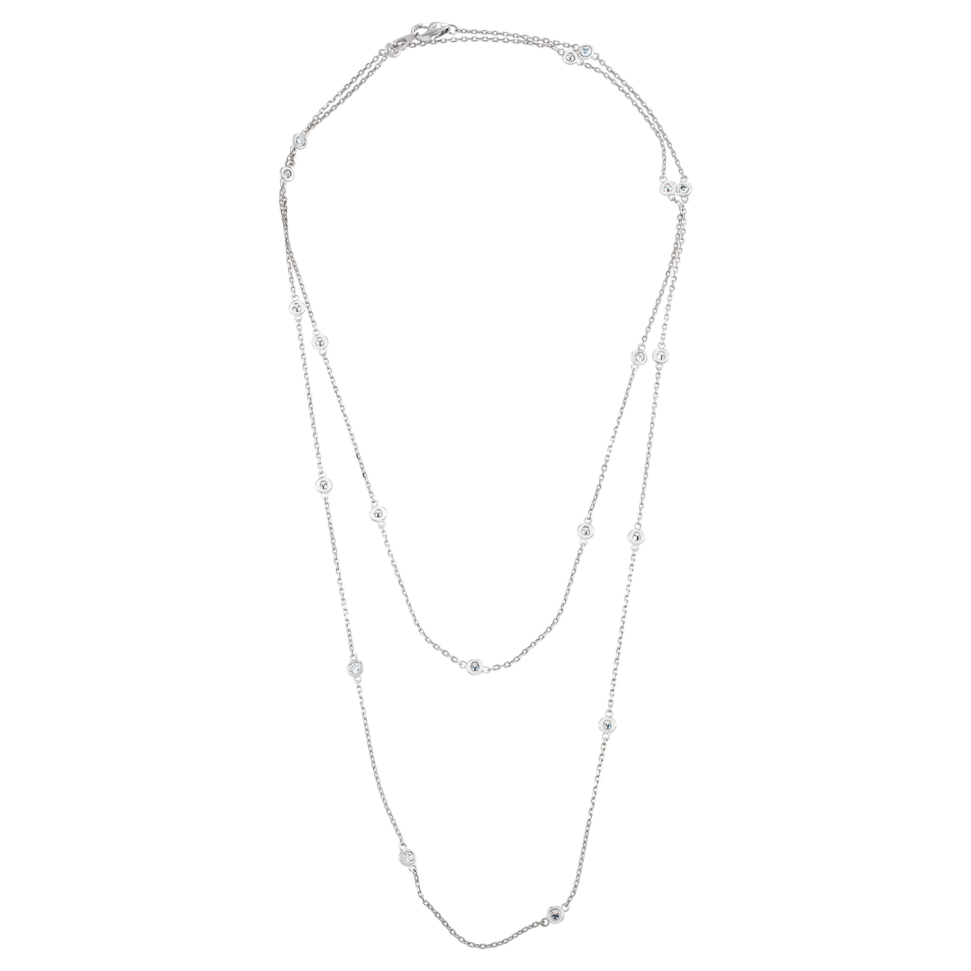 14K White gold necklace with the diamonds by the yard
