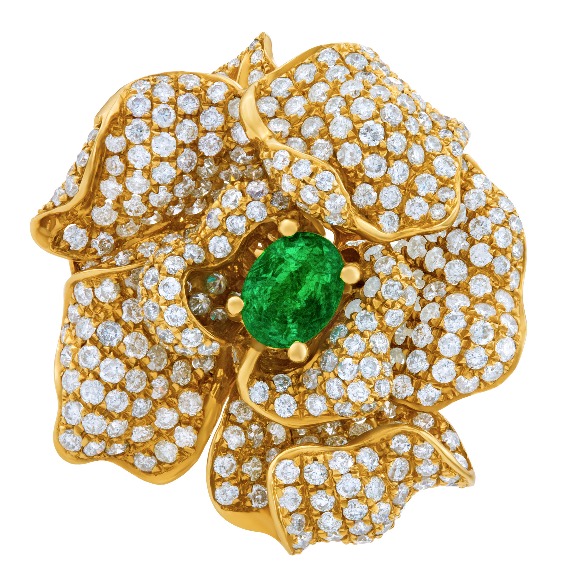 Rose style emerald and diamond ring set in 18 k gold