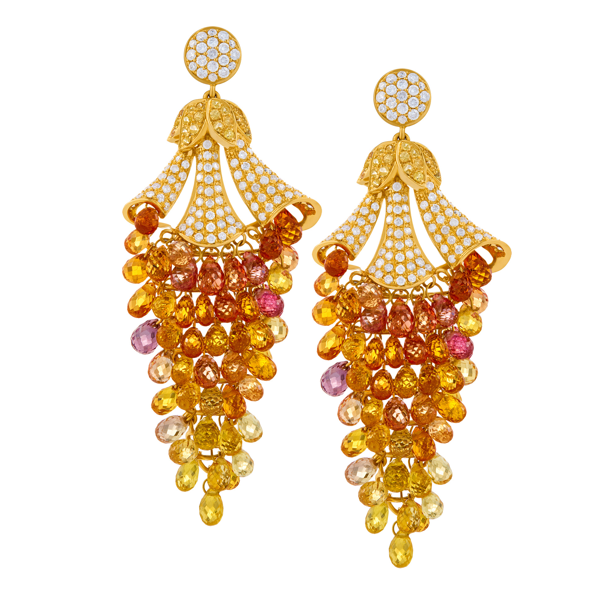 Ladies drop earring with multicolored sapphires