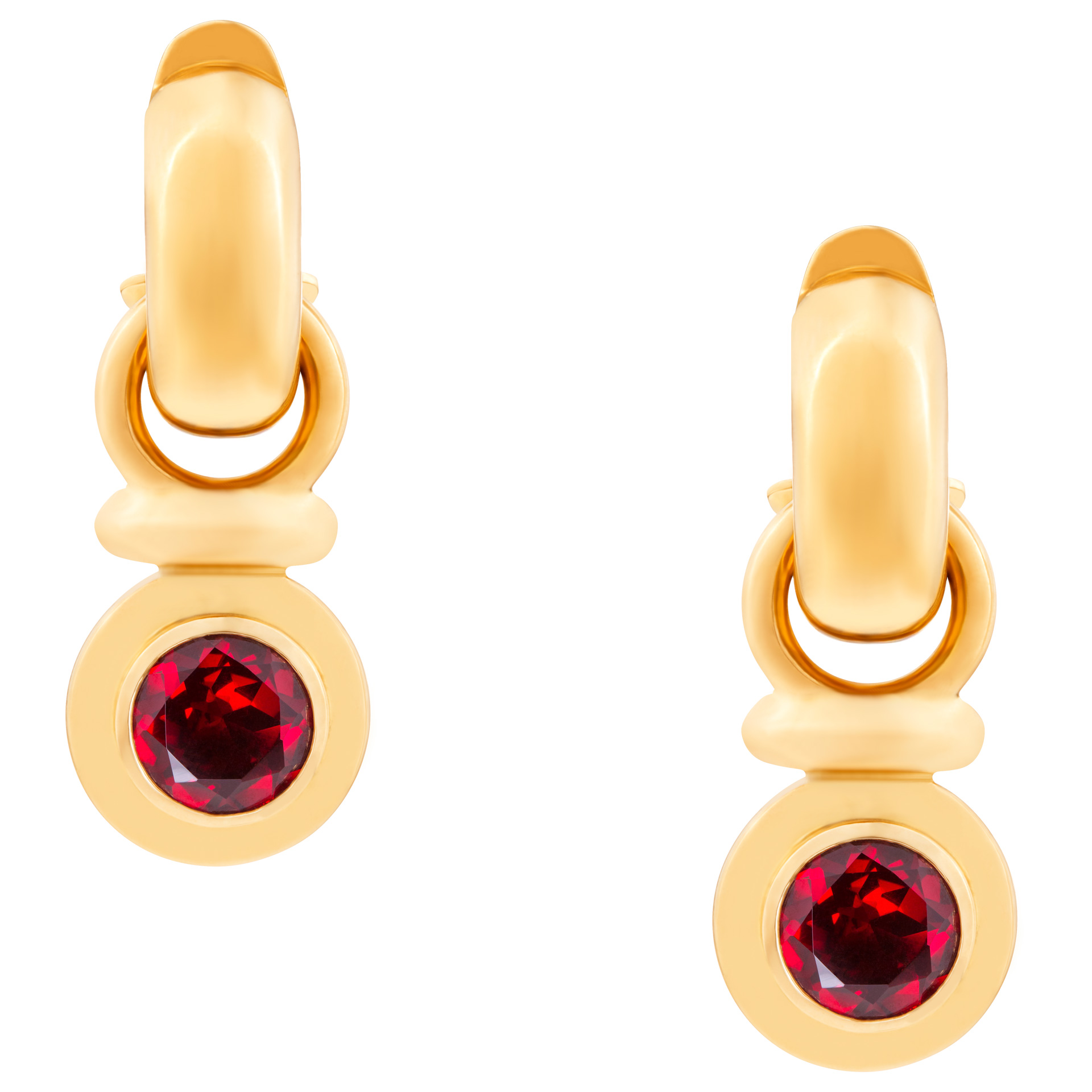 Elegant deep red garnet swivel earrings in 18k yellow gold
