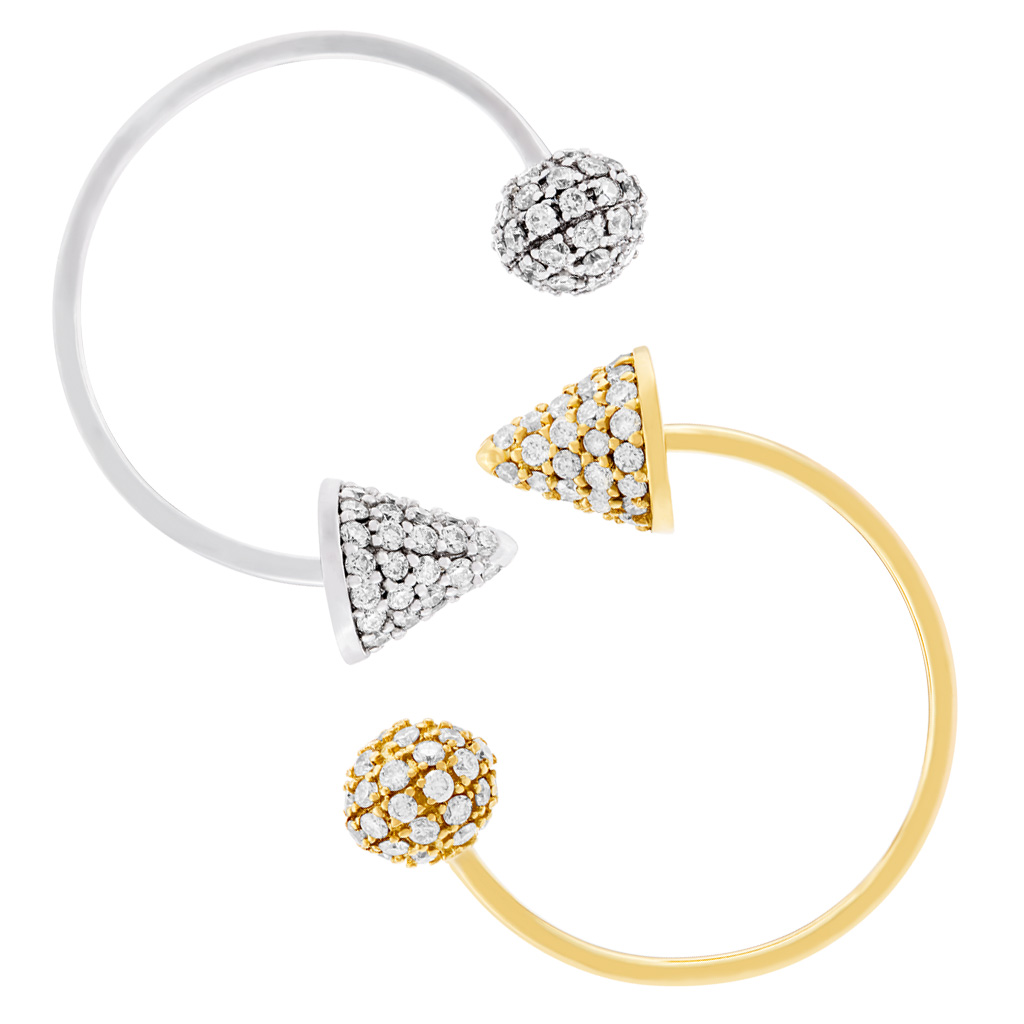 Mix & match diamond hoop earrings in 18k yellow & white gold.1.22 cts in pave diamonds