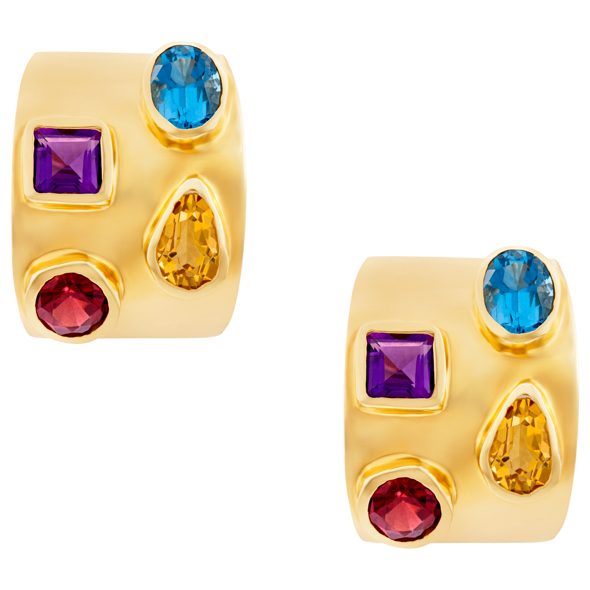 Semi-precious stone 14k gold clip-on earrings