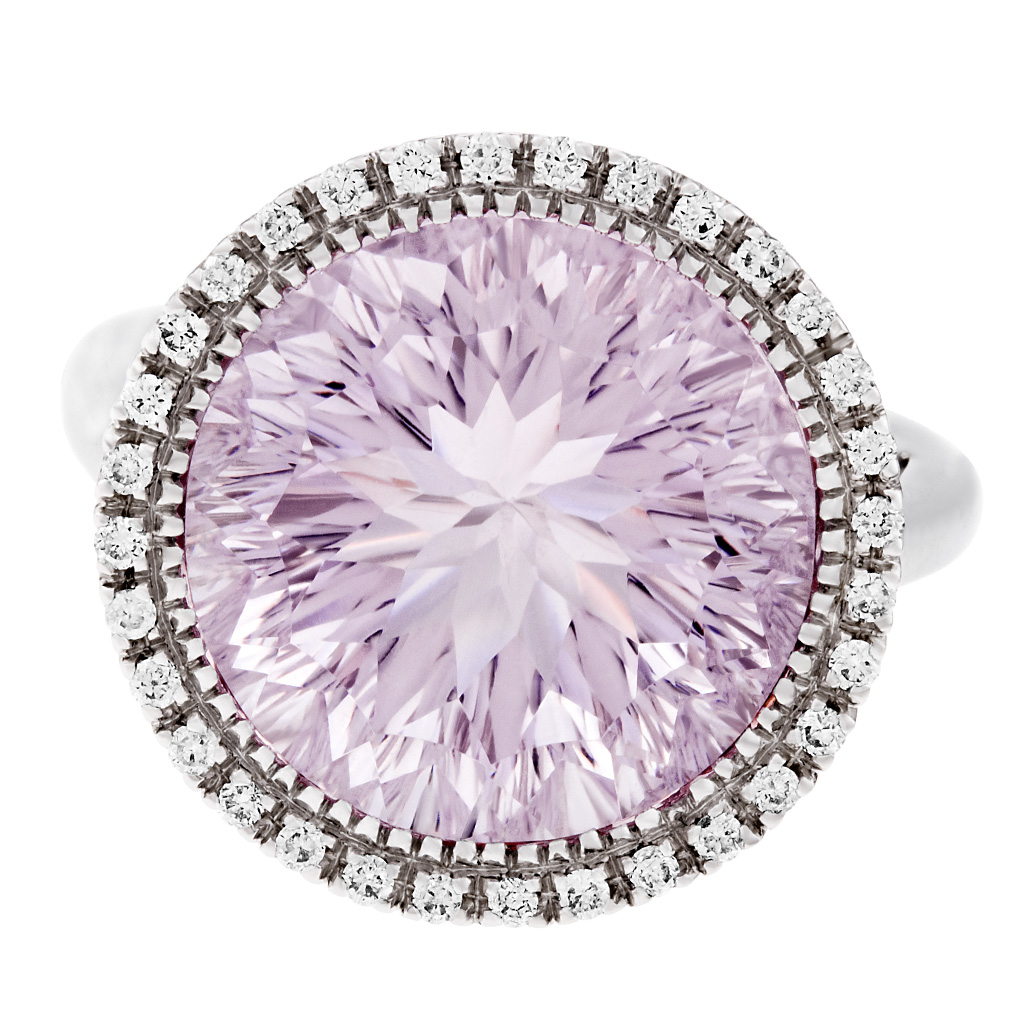 Amethyst and diamond cocktail ring 18k white gold