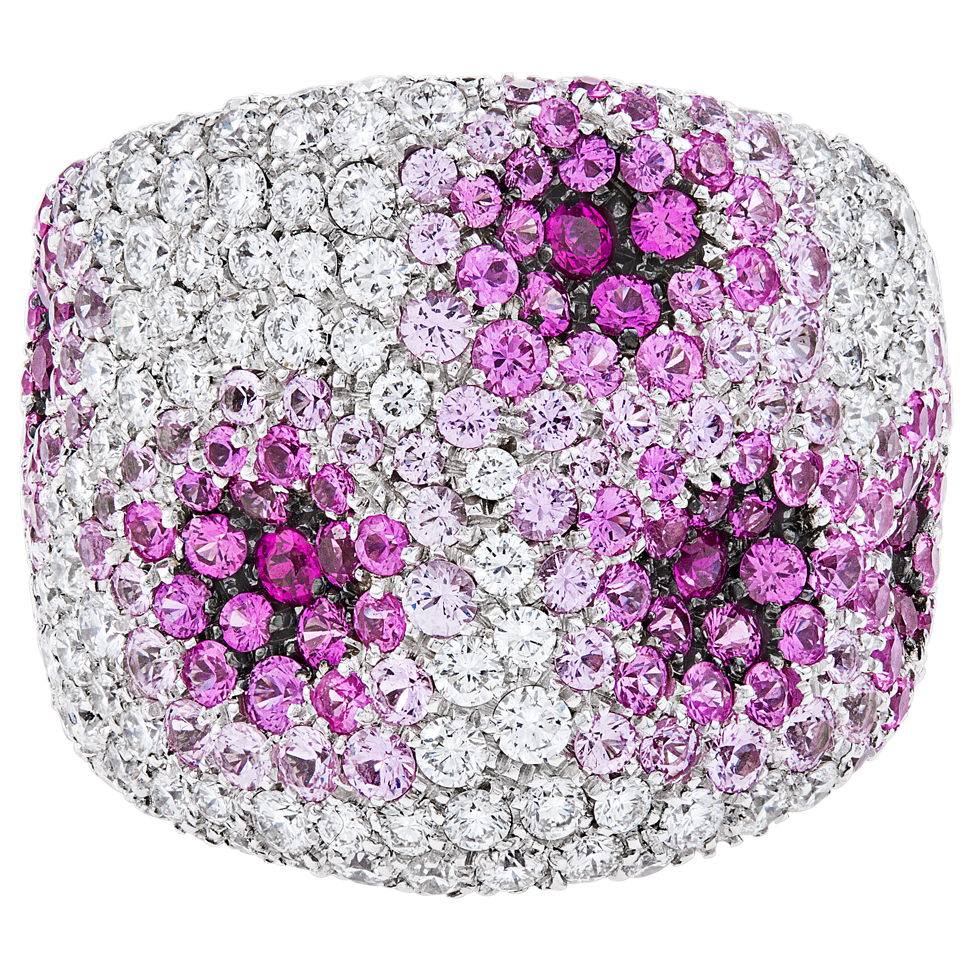 Pink sapphire & diamond pave ring in 18k white gold. 3.98cts (F-G, V-S) in dia's