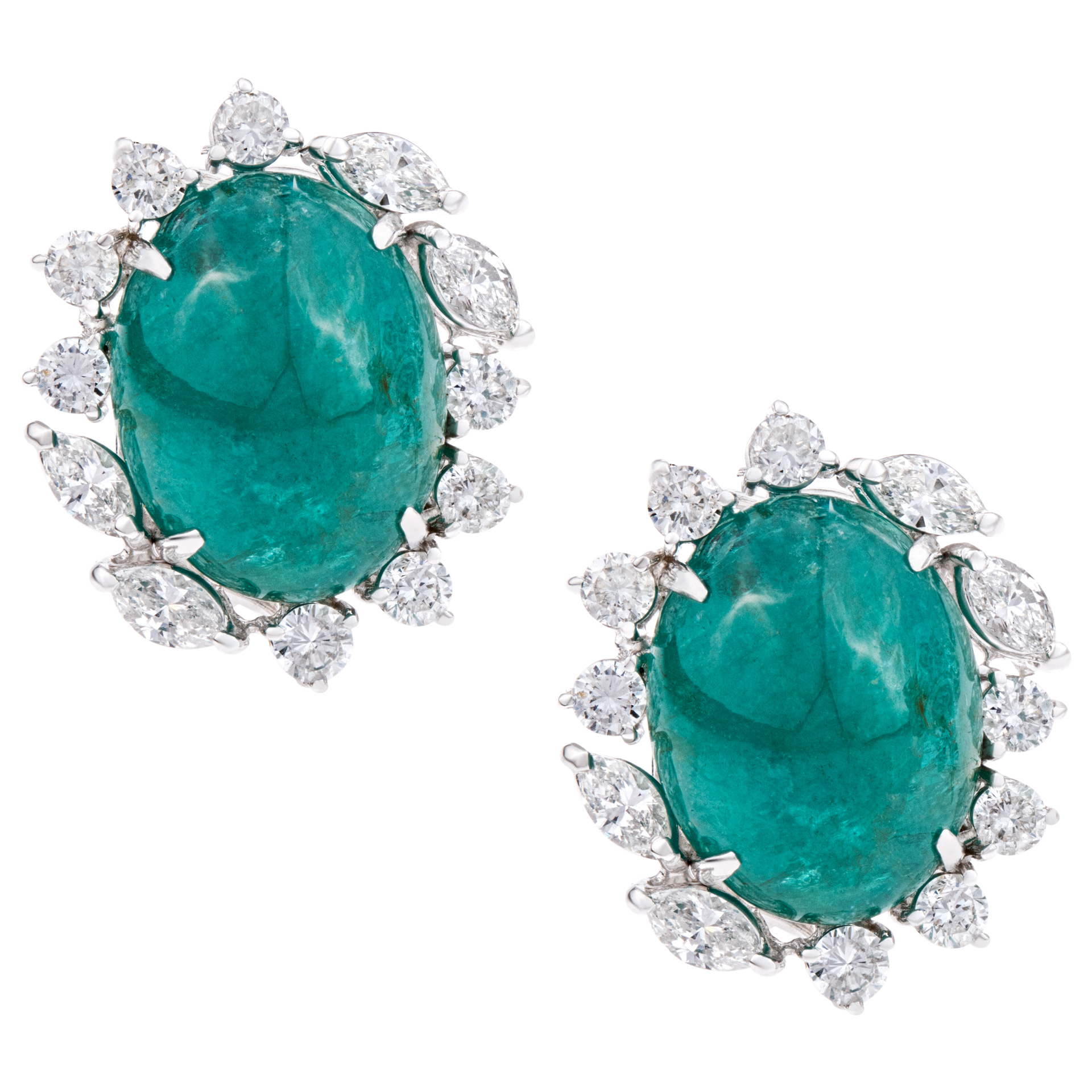 Stunning Emerald and diamond earrings in 18k white gold