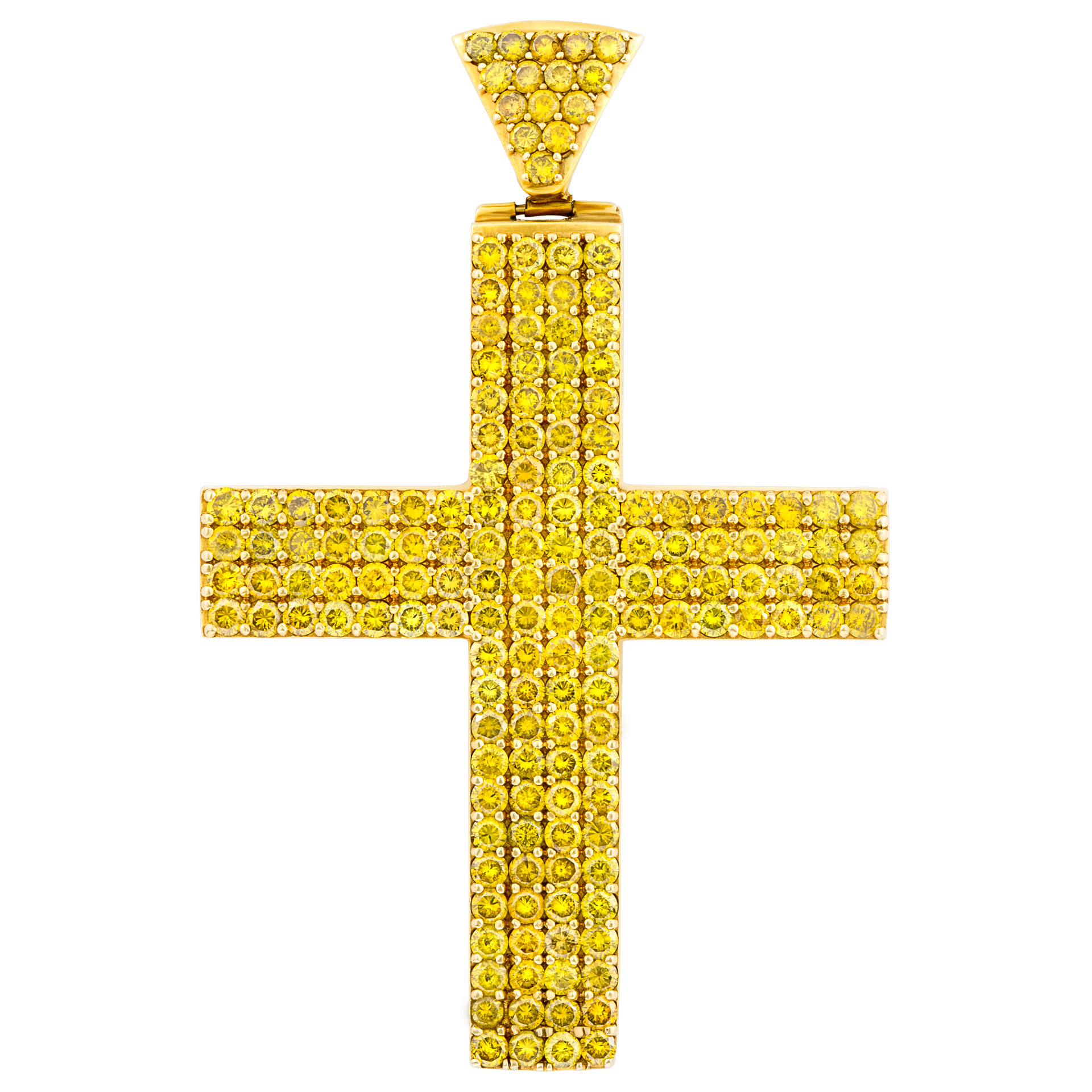 Golden yellow diamond cross in 14k yellow gold. 16 carats in diamonds. SI1 clarity.