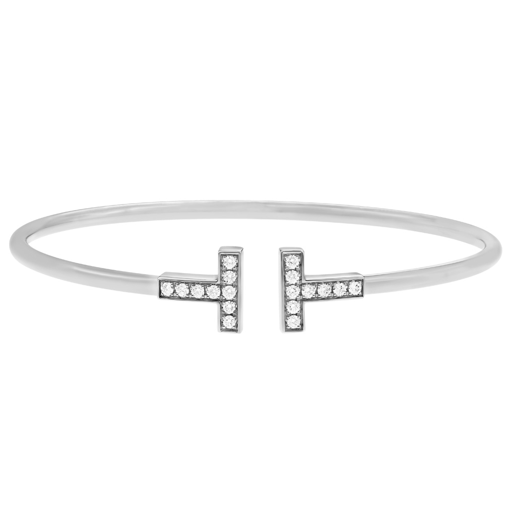 Tiffany & Co T bangle with diamonds in 18k white gold