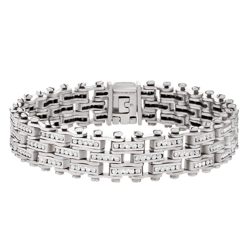 Mechanical link 14k white gold bracelet, 4.75 carats in diamonds