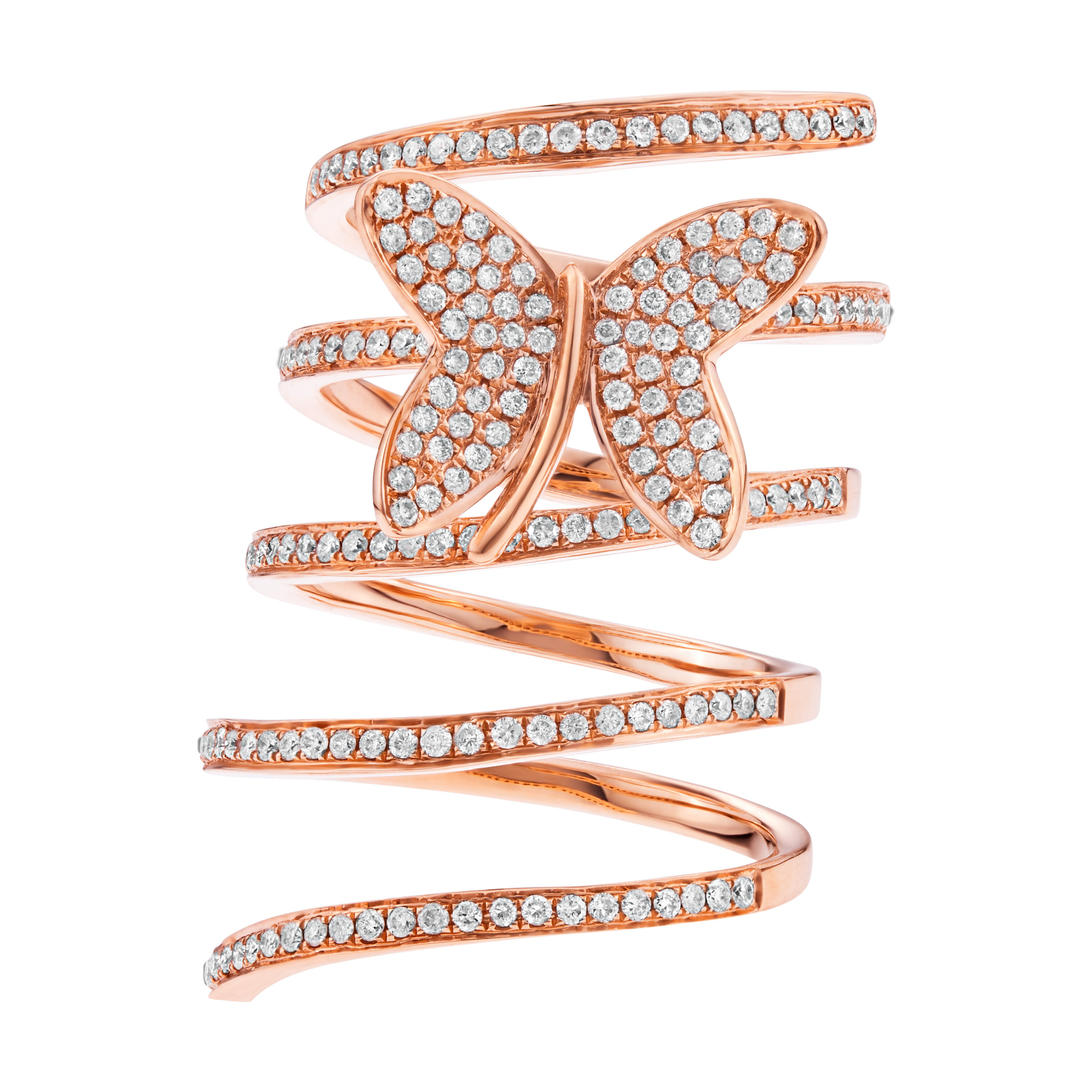 14k Rose Gold Diamond Ring With Rose Gold Butterfly
