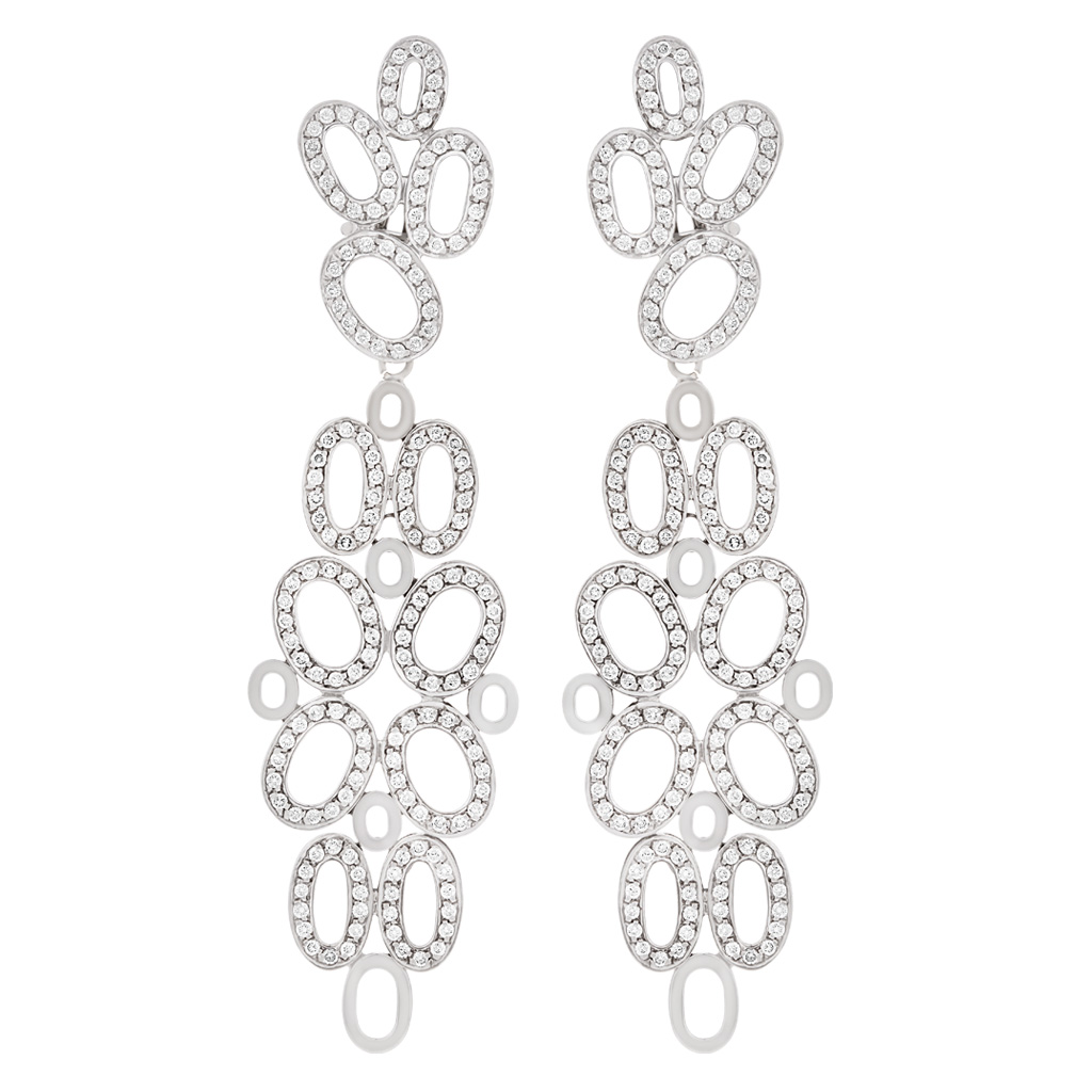 Pave diamond dangling earrings in 18k white gold