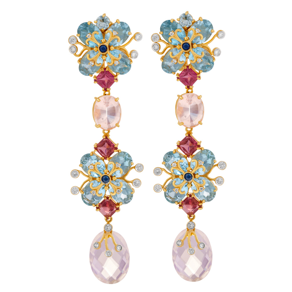 Precious and diamond dangle earrings in 18k