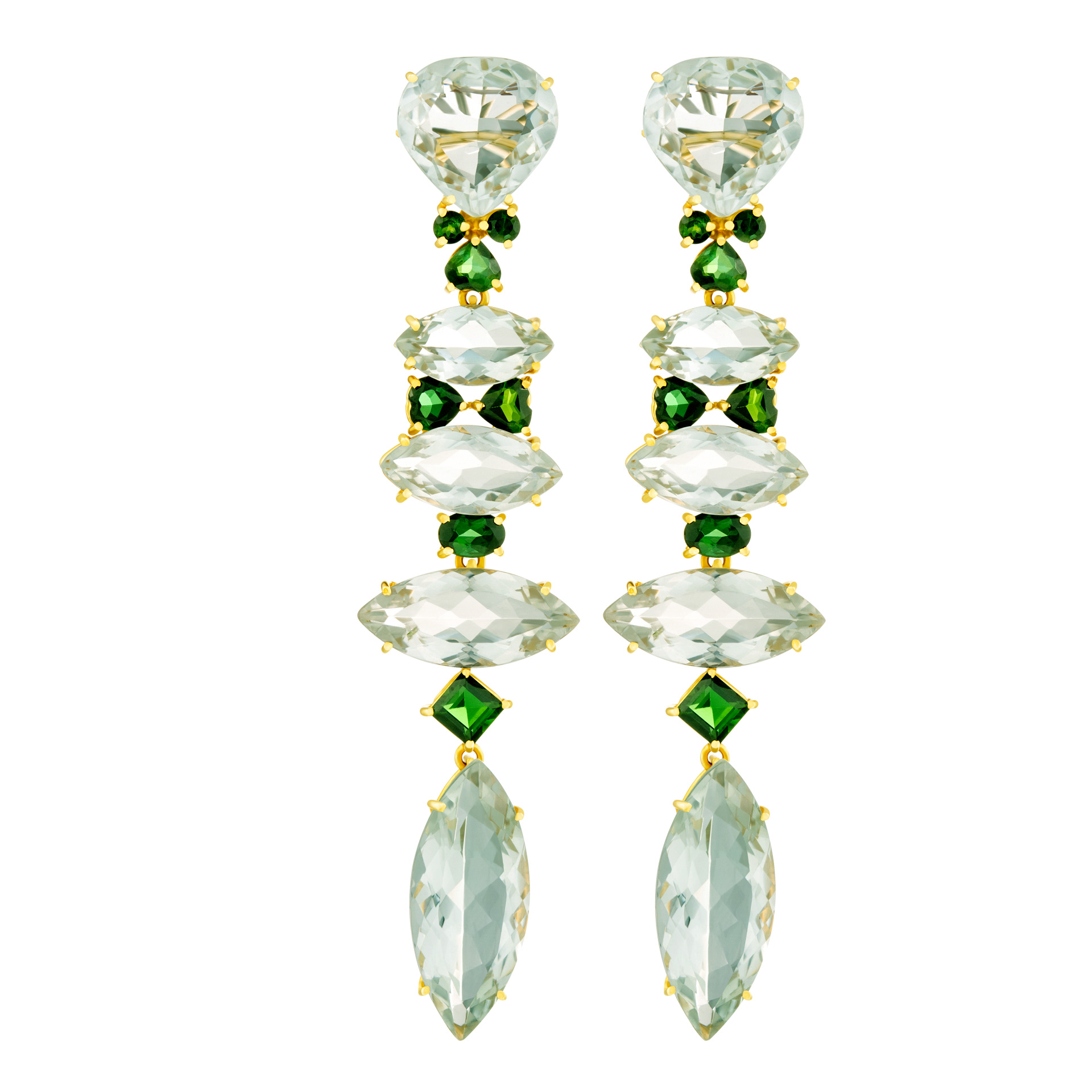  Green tourmaline and topaz earrings in 18k gold.