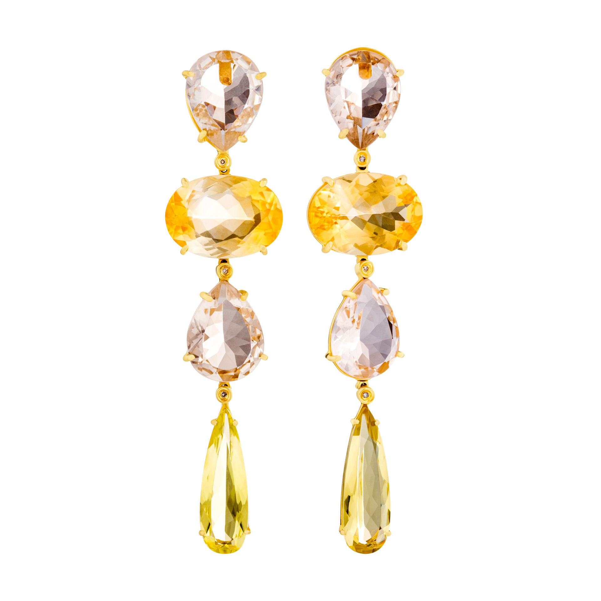 Topaz and smoky quartz dangle earrings in 18k gold