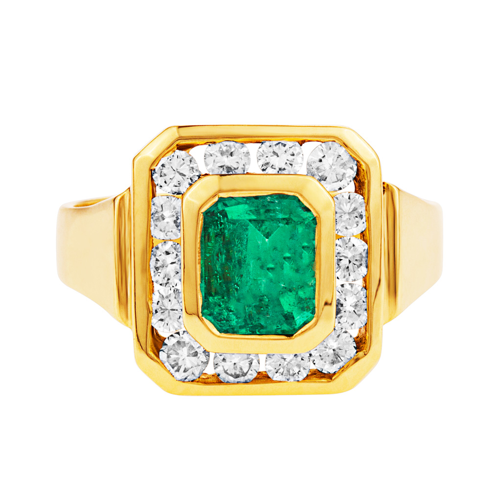 Emerald & diamond ring in 18k