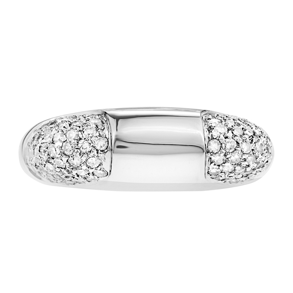 Geometric ring in 18k white gold with soft corners set w pave diamonds